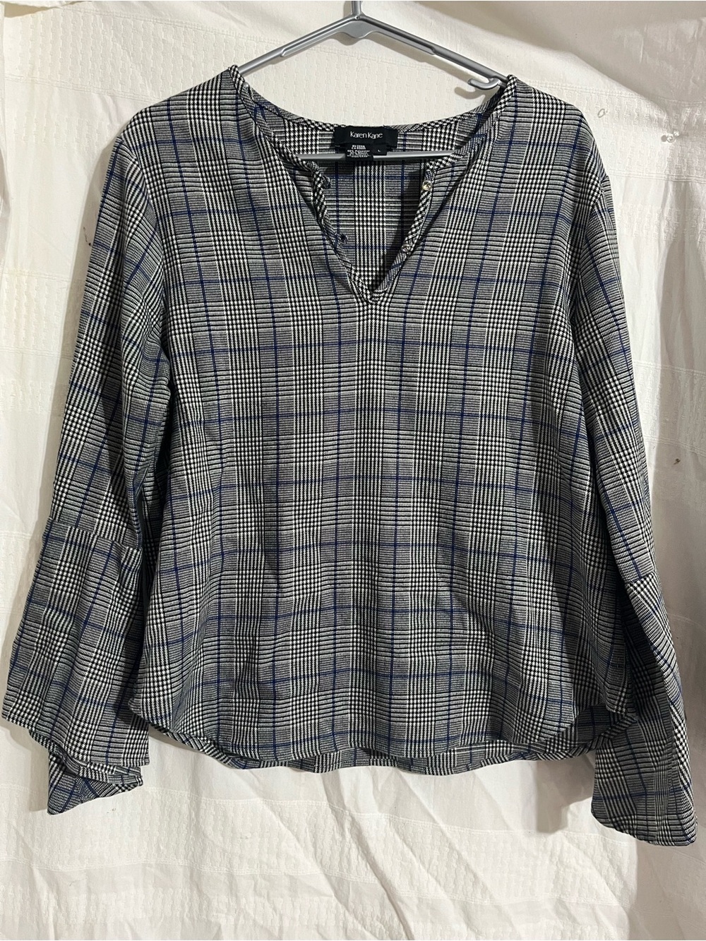 Karen Kane Navy & White Plaid V-Neck Tunic - Picture 1 of 5